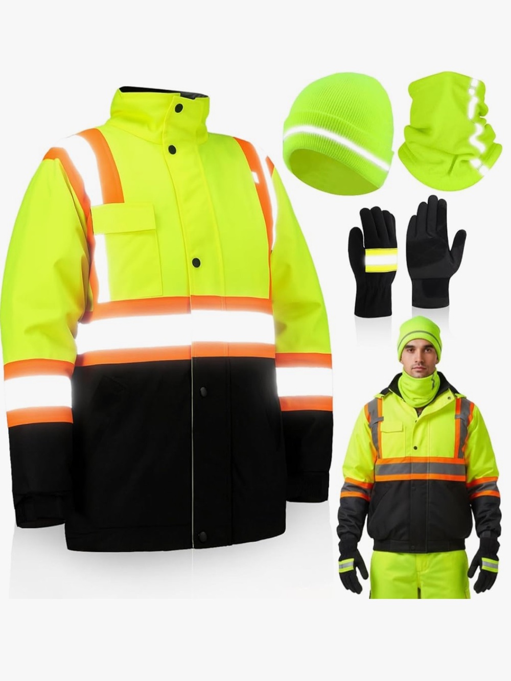 High-Visibility Safety Jacket and Accessory Set - Neon Yellow & Black